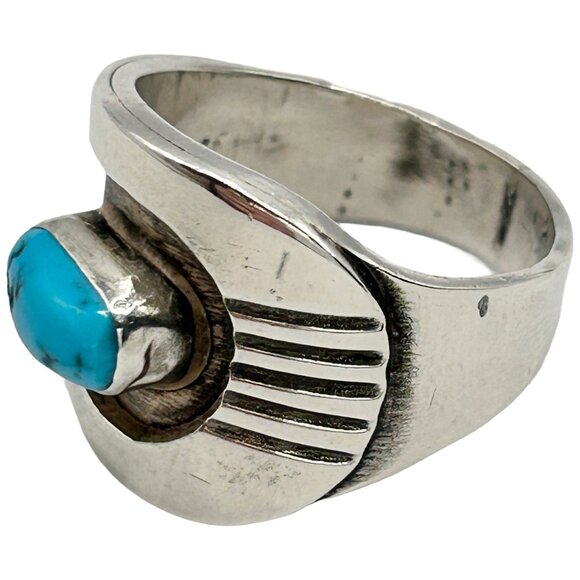Vintage 925 Sterling Silver Native American Turquoise Ring - Size 7.5 - Picture 3 of 7